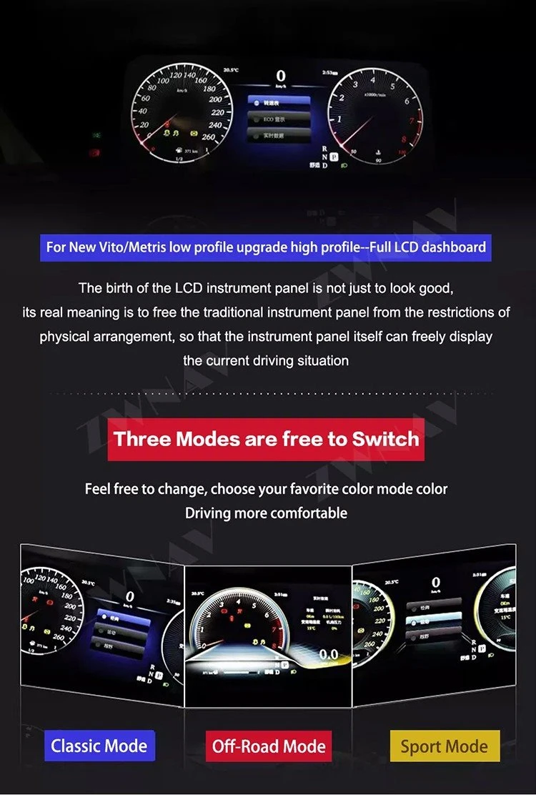 Full LCD instrument panel with multiple modes